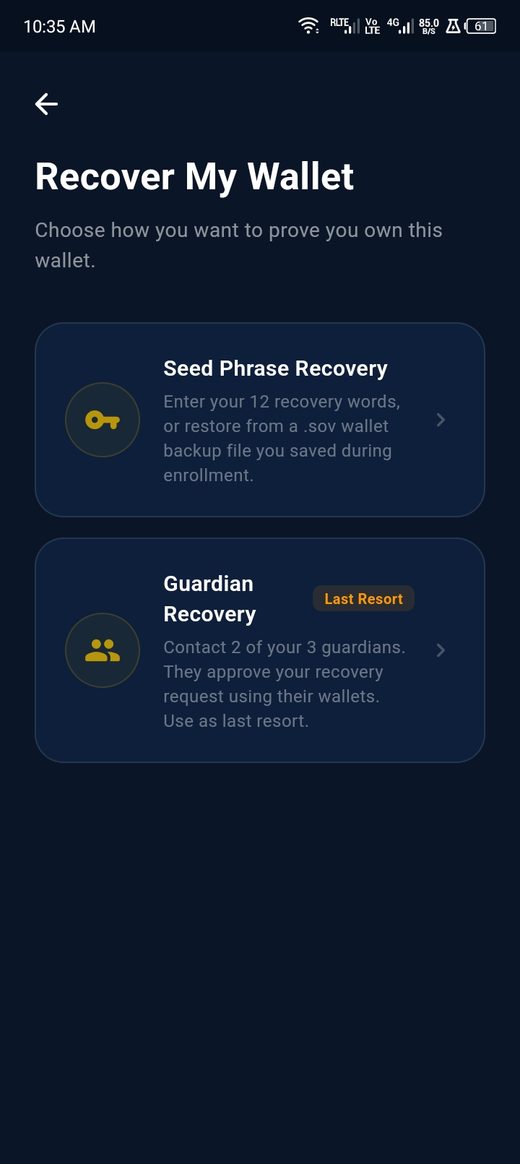 Choose how to prove you own the wallet