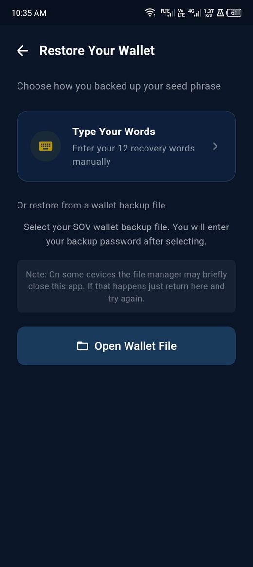 Type your words or open a backup file