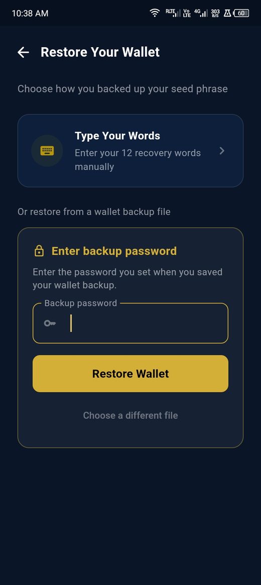 Enter the backup file password